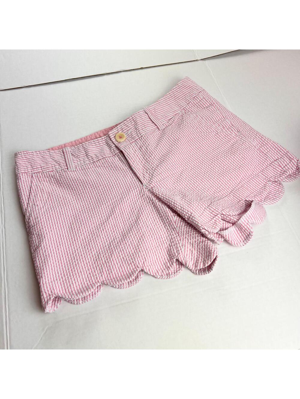 Lilly Pulitzer Womens Buttercup Scallop Hem Seersucker Shorts Size 6 Pink Stripe